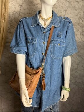 Vintage 3X 100% Cotton Workwear Comfy Denim Button Front Shirt Bill Blass Women